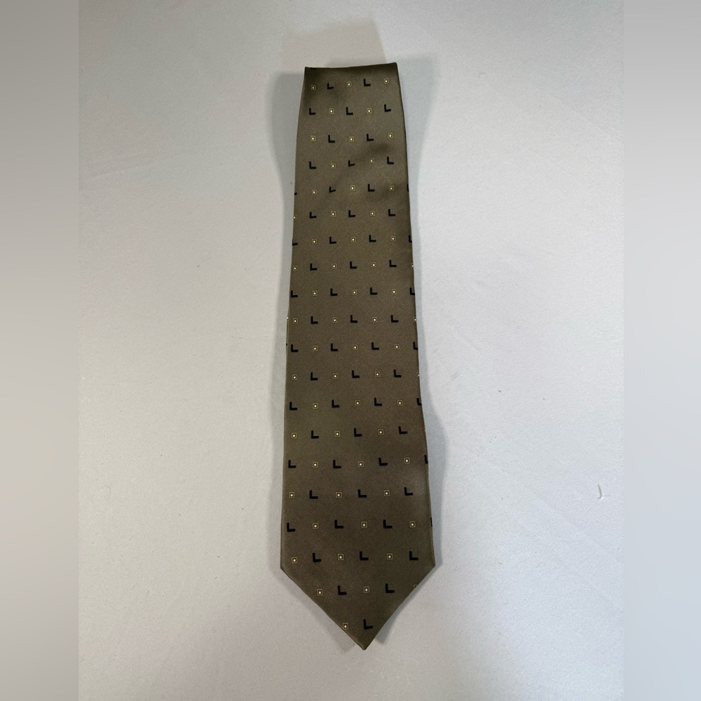 Di‎ Moggio Handmade 100% Silk Tie Olive Gold Geometric Made in Korea